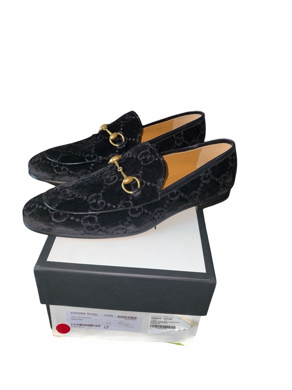 Gucci Black Velvet Horsebit Embossed Loafers size 11